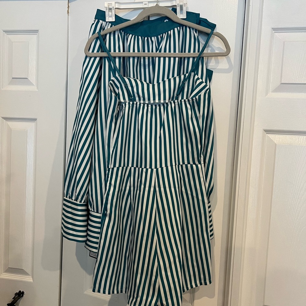 Retro stage TURQUOISE 1950S STRIPES ROMPER & SKIRT - Picture 13 of 14